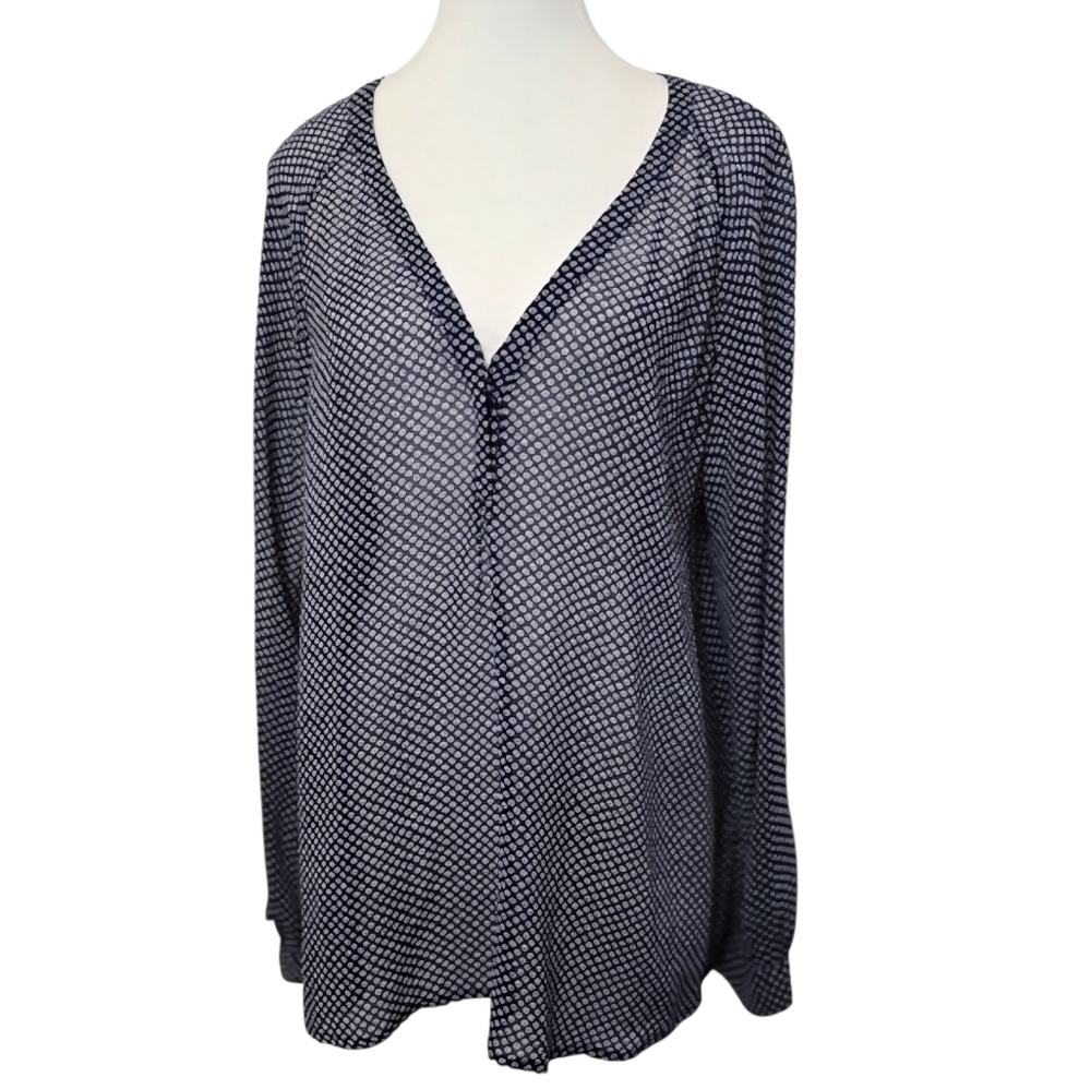 Joie 100% Silk Ditsy Floral Blouse V-Neck Semi Sheer Long Sleeve Sz L